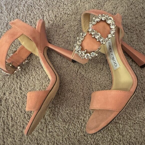 Jimmy Choo Suede Heels with Rhinestone Buckle - Picture 11 of 11